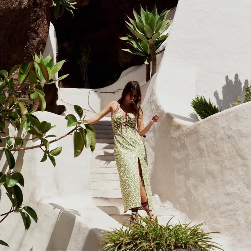 Zara Green Floral Midi Dress